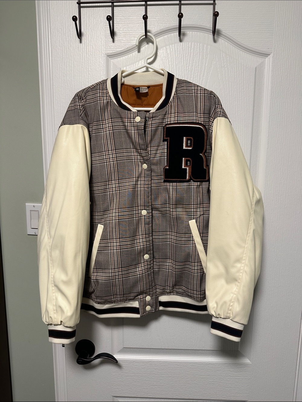 H&M Plaid Bomber Jacket with Cream Sleeves